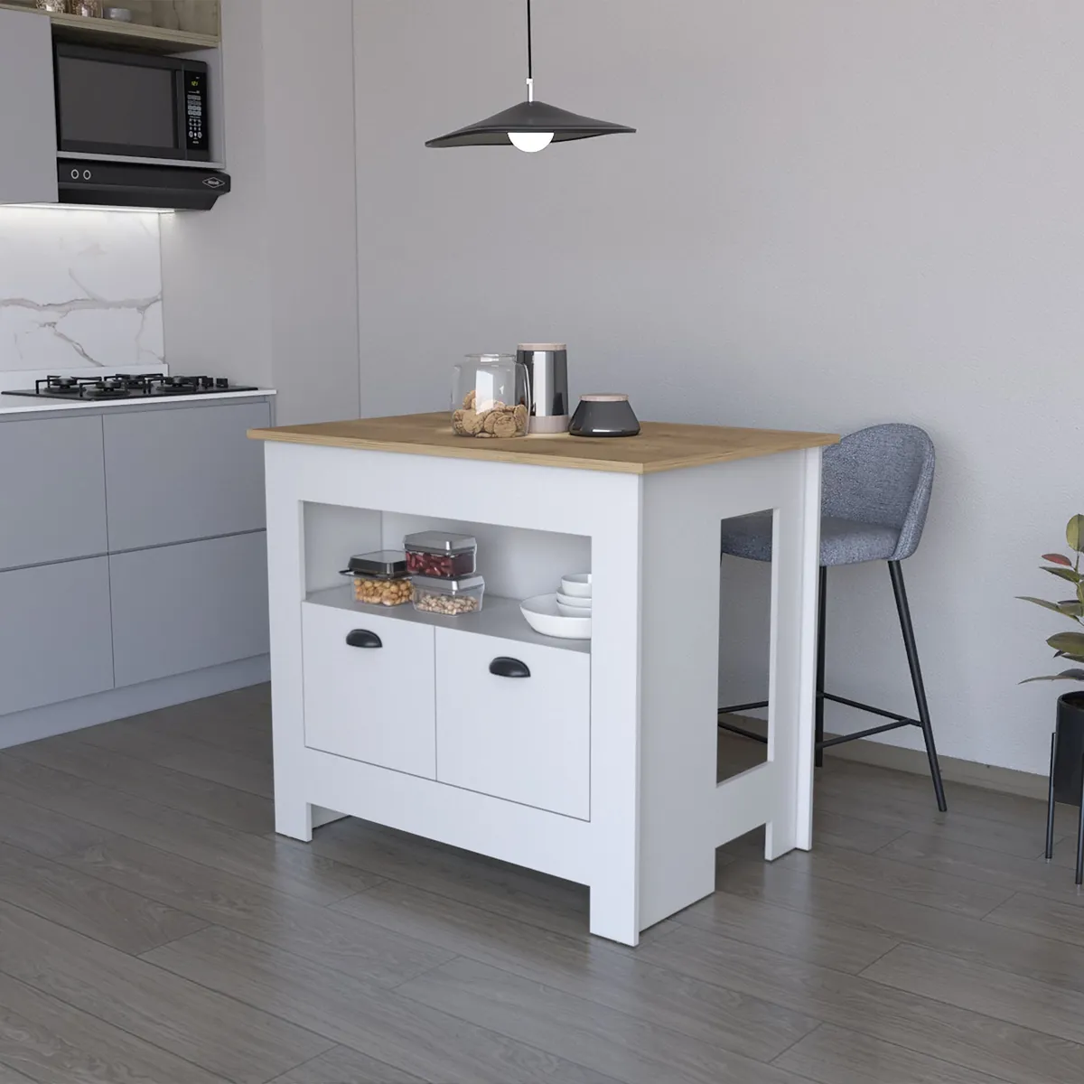 TUHOME - Isla De Cocina Arlet 2 Puertas Blanco Y Macadamia
