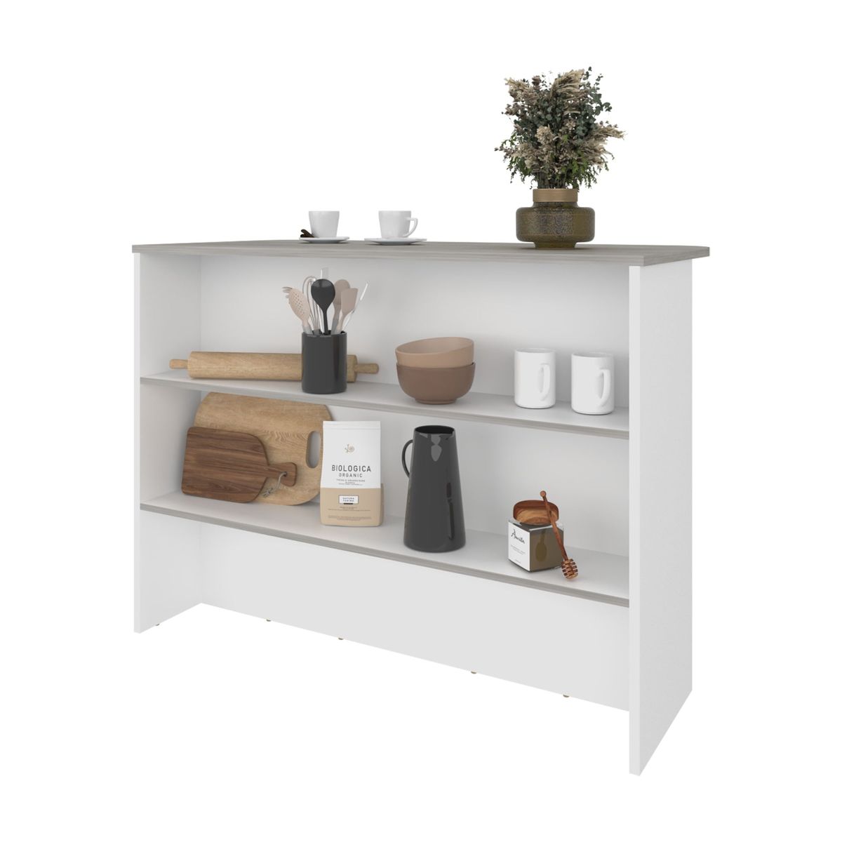TUHOME - Isla Cocina con 2 Repisas Gris 89.5x120.3x51.6 cm