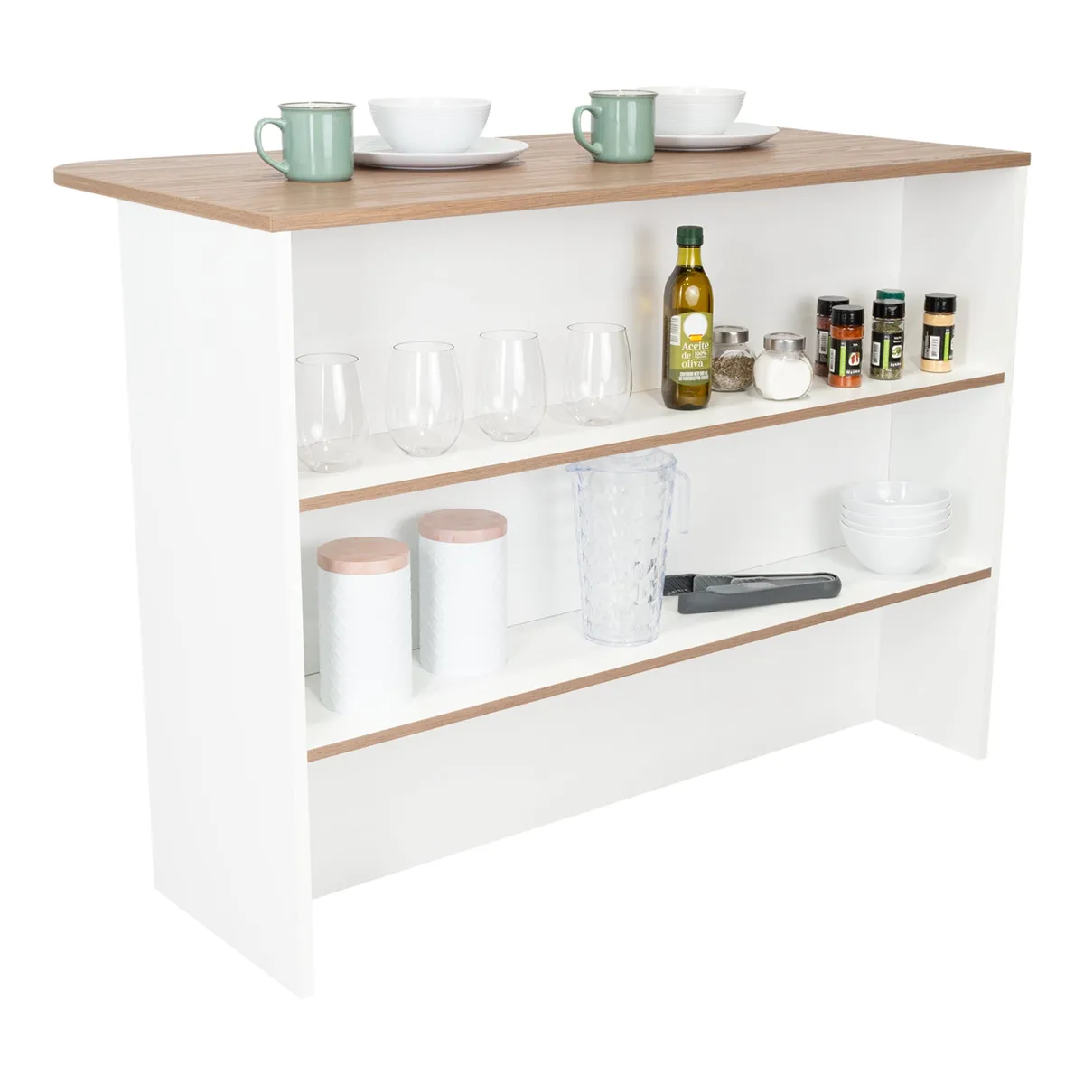 TUHOME - Isla De Cocina Fendi Blanco Y Castaño 90x120x60 Cm