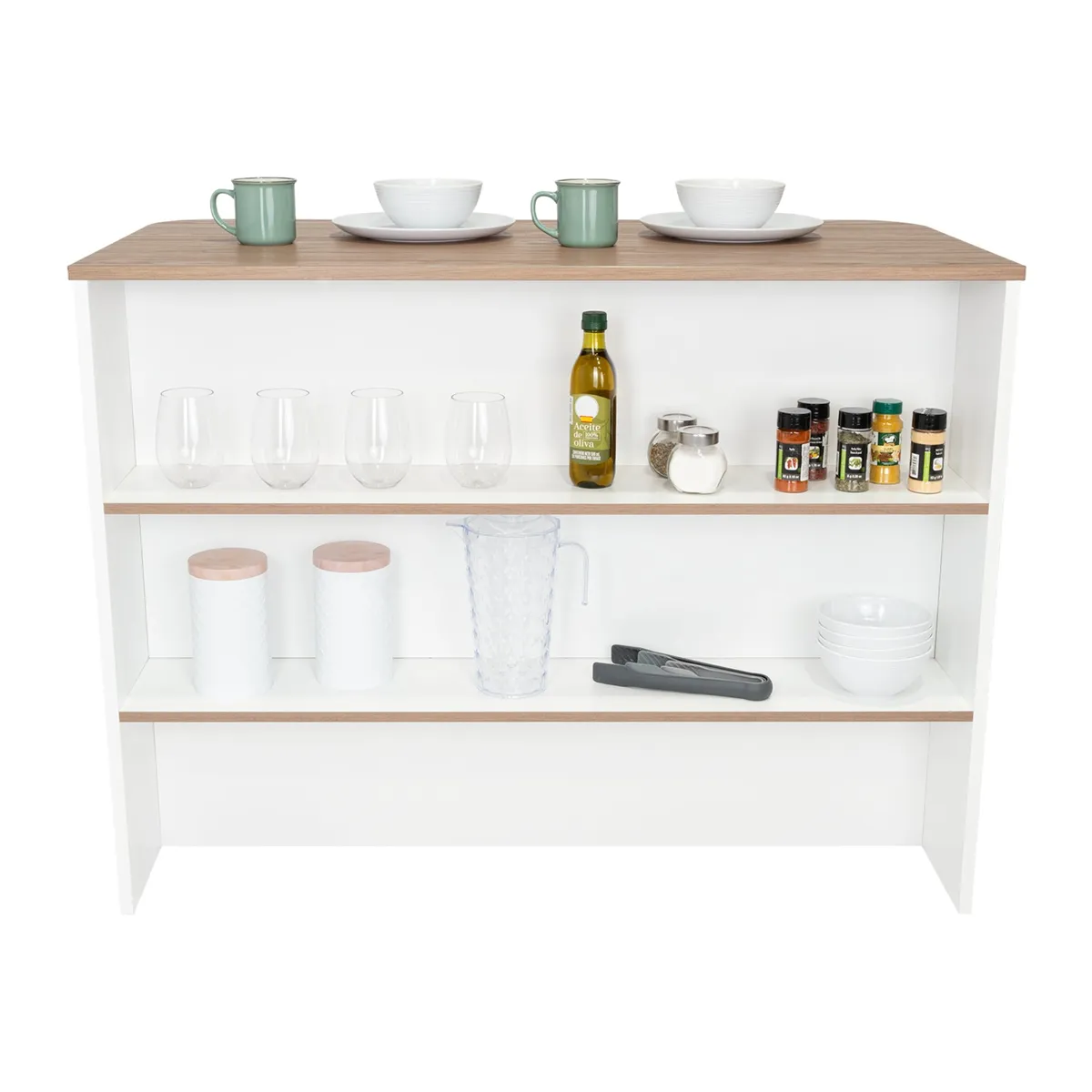 TUHOME - Isla De Cocina Fendi Blanco Y Castaño 90x120x60 Cm