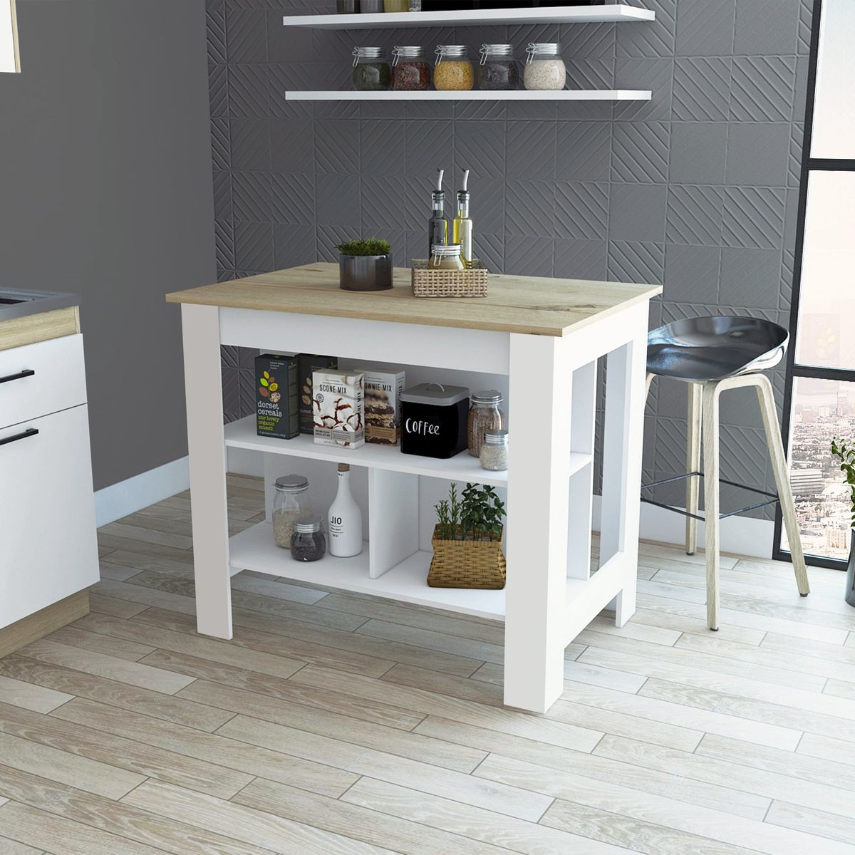 TUHOME - Isla Cocina con 3 Repisas - Café Claro 91.3x92x59 cm