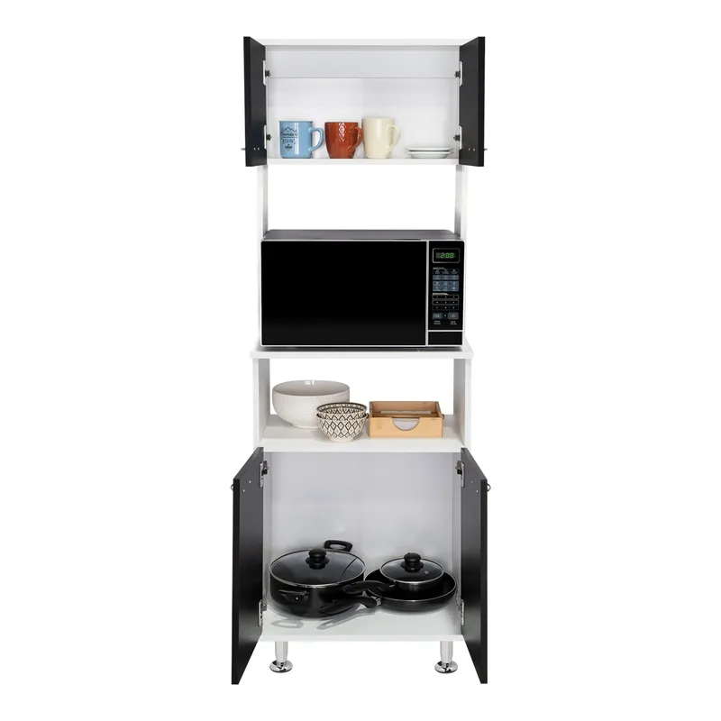 TUHOME - Mueble Para Microondas Kitchen-54 Blanco Y Wengue 160x54x35 Cm