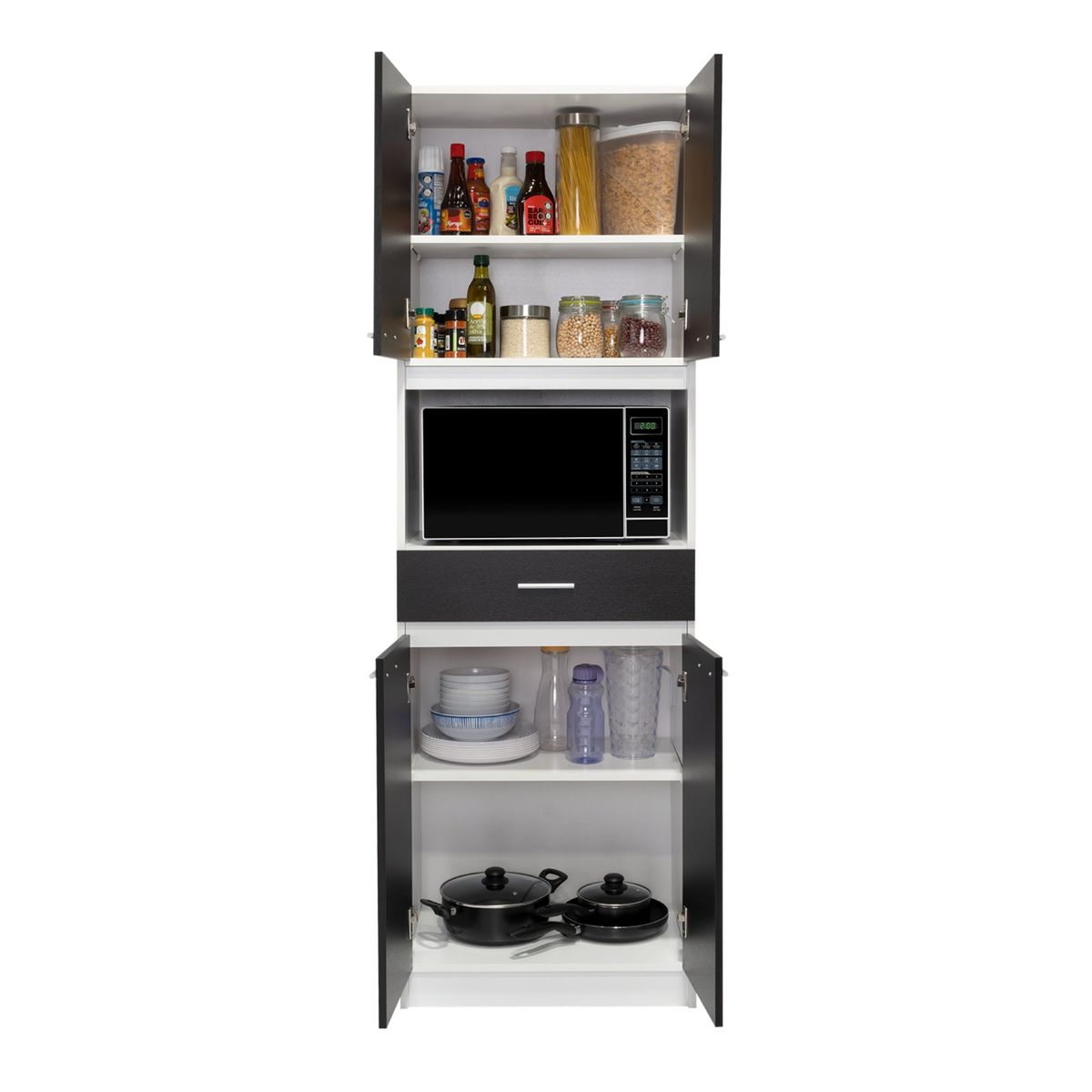 TUHOME - Mueble Microondas 4 Puertas 1 Cajon Blanco 60.9x80x34 cm