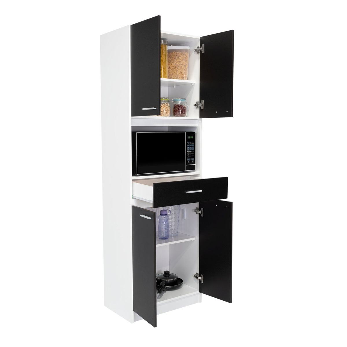 TUHOME - Mueble Microondas 4 Puertas 1 Cajon Blanco 60.9x80x34 cm