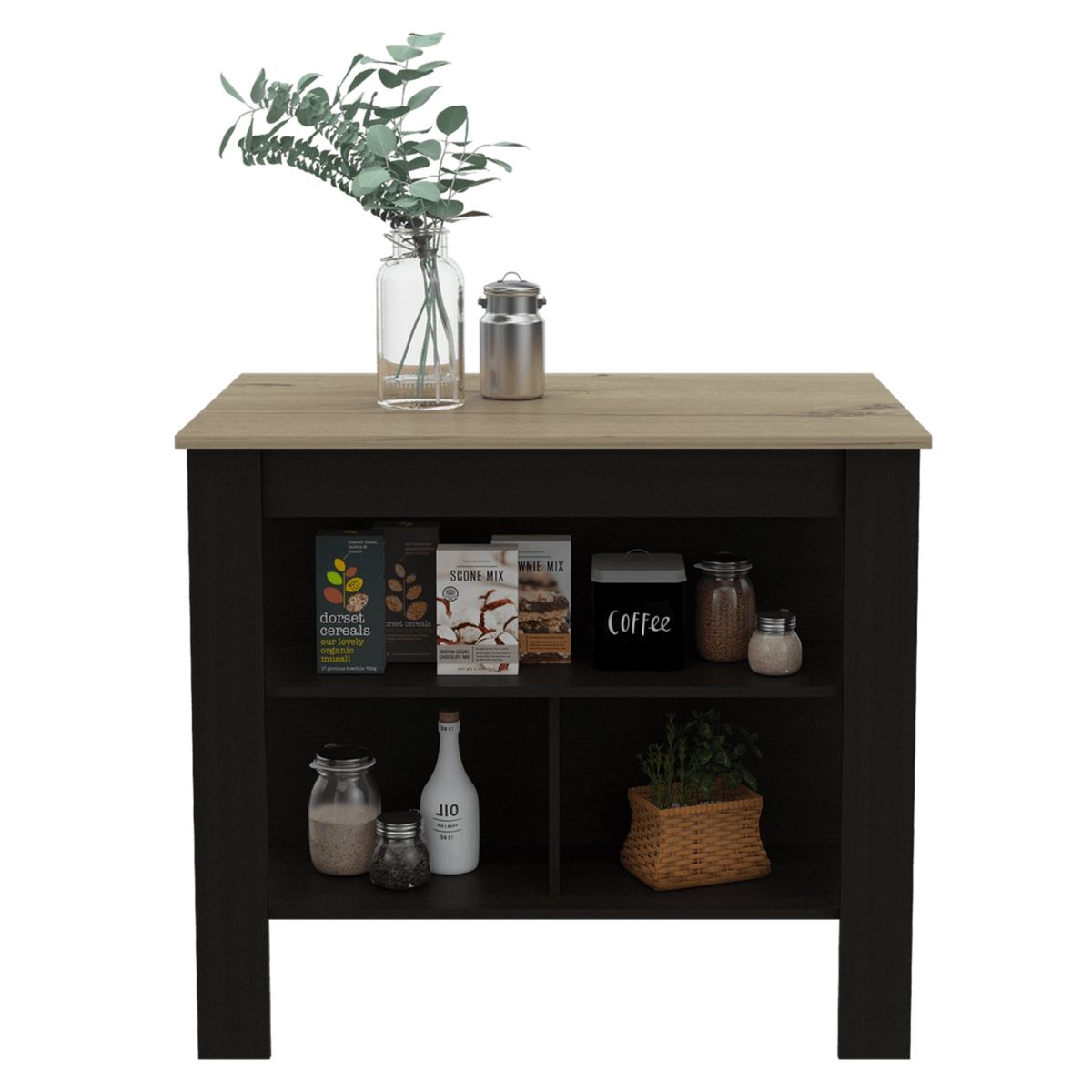 TUHOME - Isla Cocina con 3 Repisas - Negro Café Claro 92.7x116.8x50.8 cm