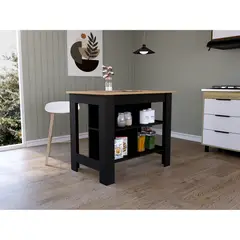 TUHOME - Isla Cocina con 3 Repisas - Negro Café Claro 92.7x116.8x50.8 cm