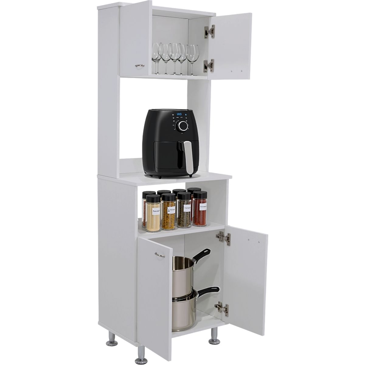 TUHOME - Mueble Microondas 4 Puertas Blanco 37x76x33.5 cm