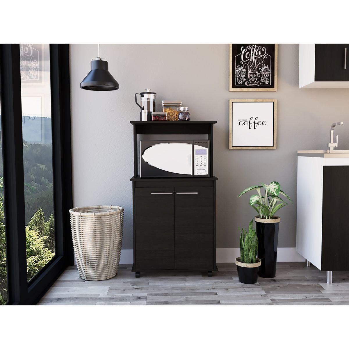 TUHOME - Mueble Microondas 2 Puertas Negro 198x60x51.6 cm