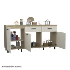 TUHOME - Mueble Inferior De Cocina 180 Cm Gante Con Top Melamina Rovere Y Niebla