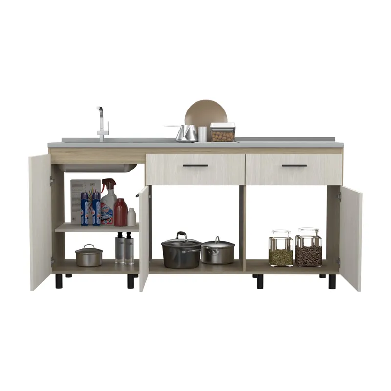 TUHOME - Mueble Cocina 180 Cm Gante Con Lavaplatos Derecho Rovere Y Niebla
