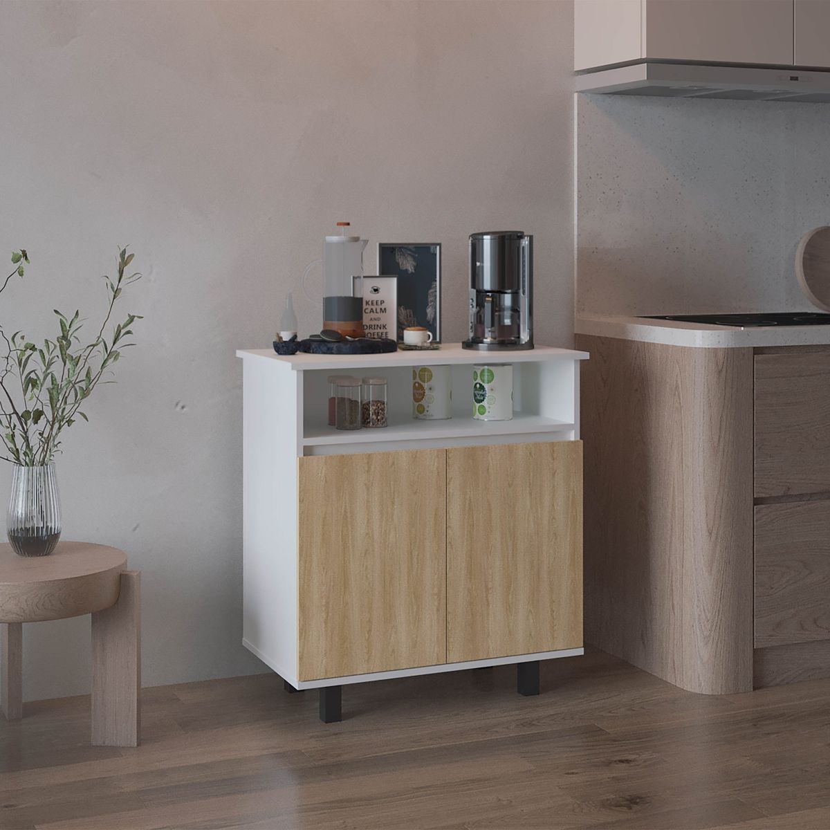 TUHOME - Estacion De Café C-80 2 Puertas 80x73x403 Cm Blanco Y Fresno