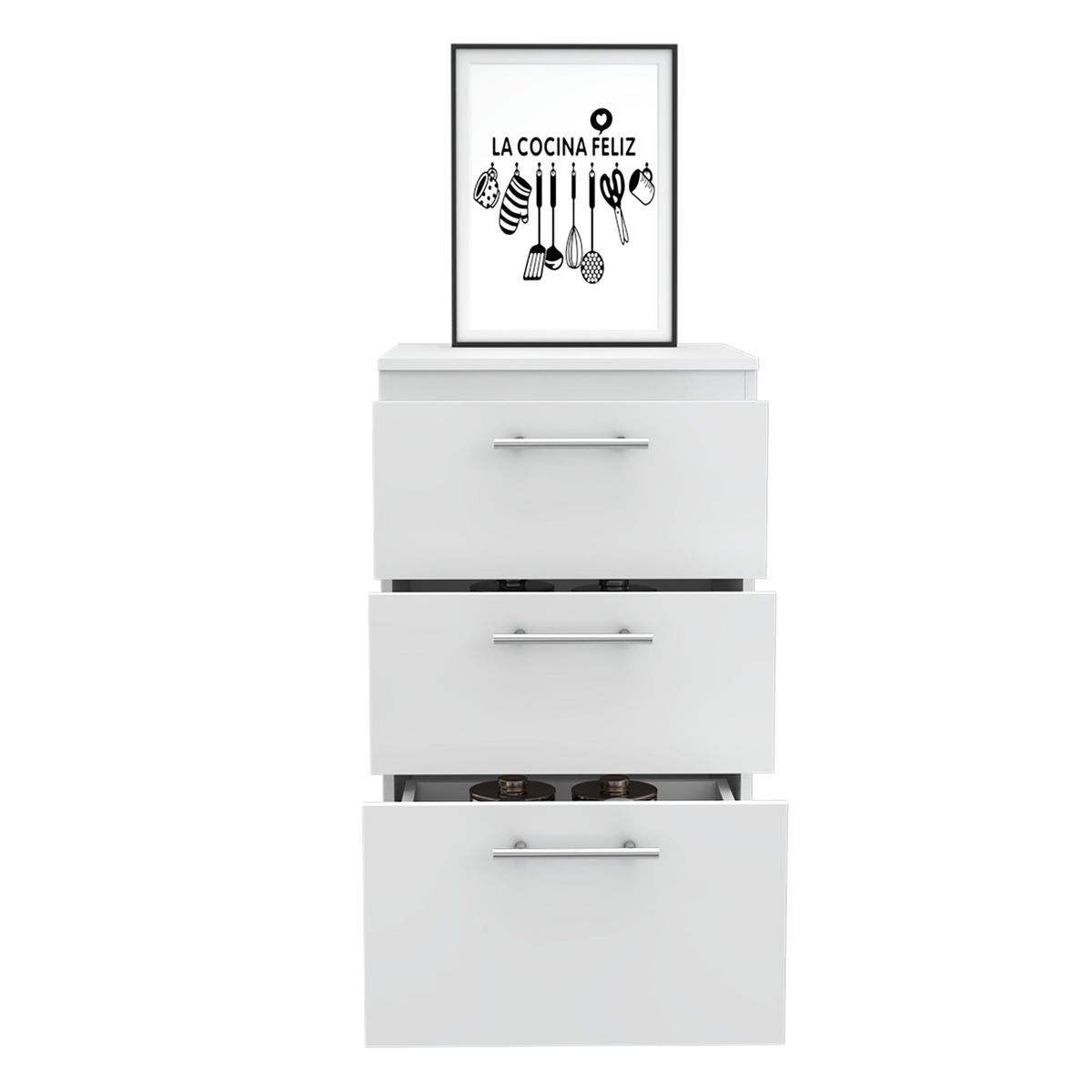 TUHOME - Mueble Base de Cocina 3 Cajones Blanco 150.7x60x40 cm
