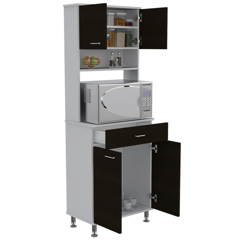 TUHOME - Mueble Para Microondas Kitchen-60 Blanco Y Wengue 169x60x351 Cm