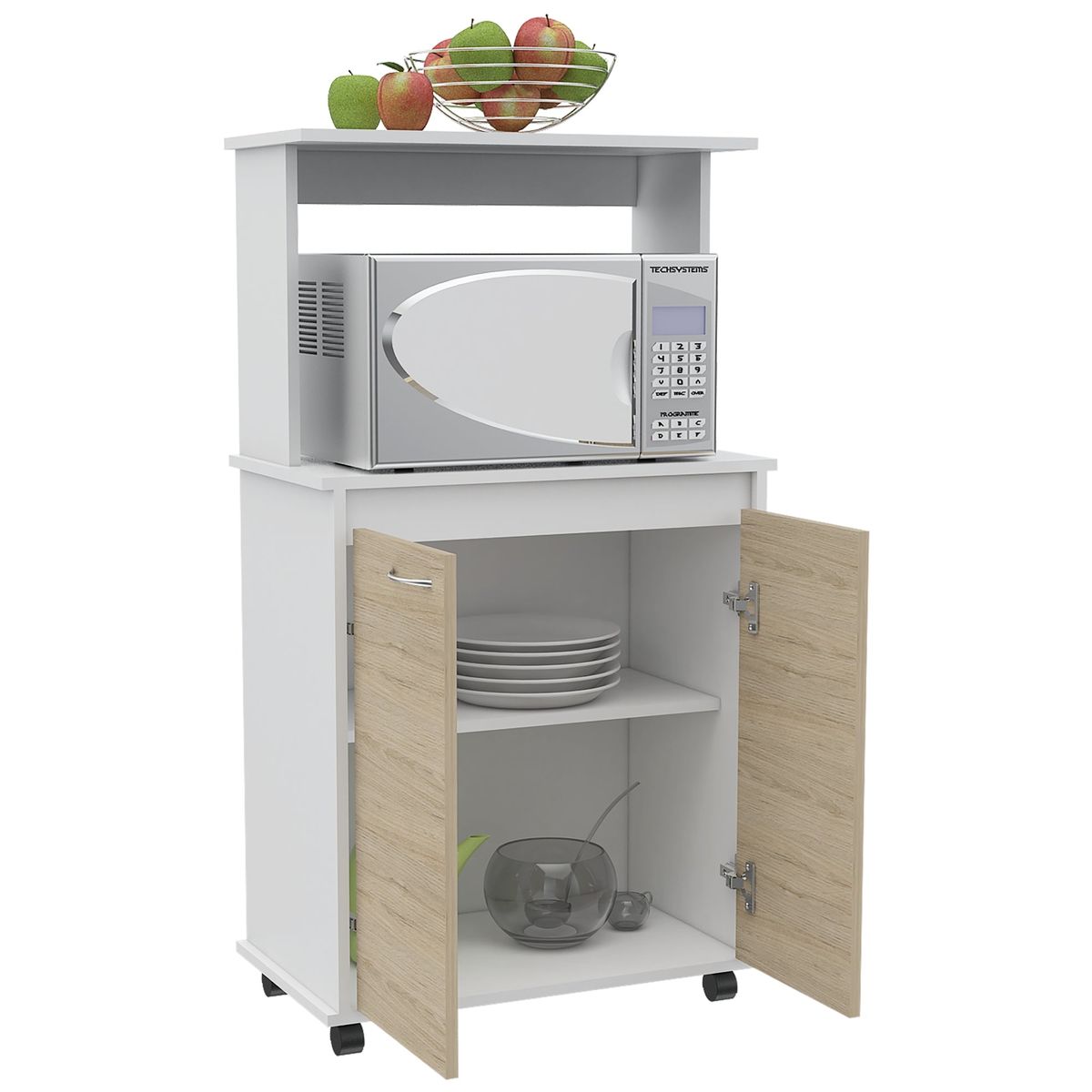 TUHOME - Mueble Para Microondas Kitchen Blanco Y Rovere 1135x63x36 Cm