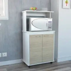 TUHOME - Mueble Para Microondas Kitchen Blanco Y Rovere 1135x63x36 Cm