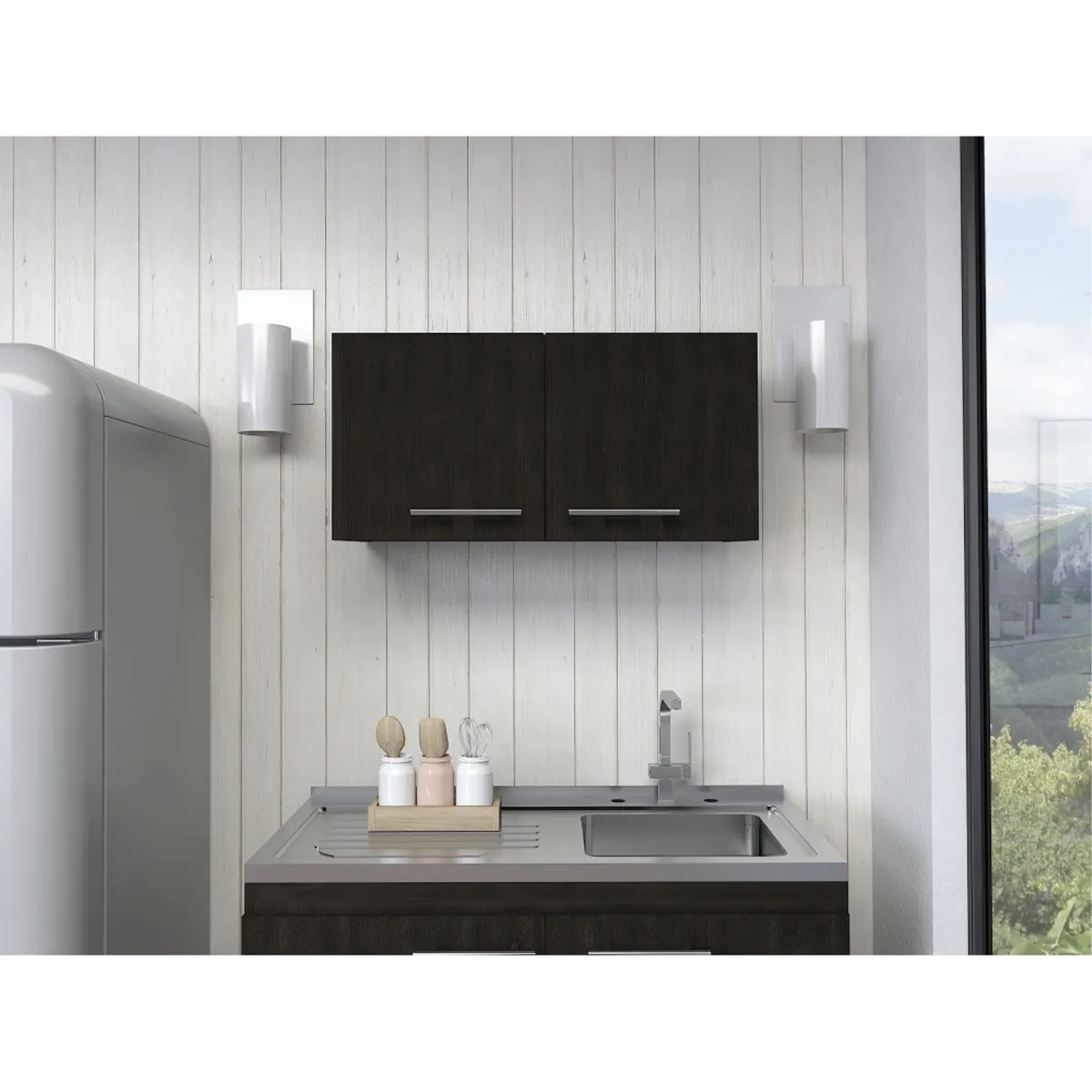 TUHOME - Mueble De Cocina Mural 2 Puertas Manchester Wengue 37x76x335 Cm