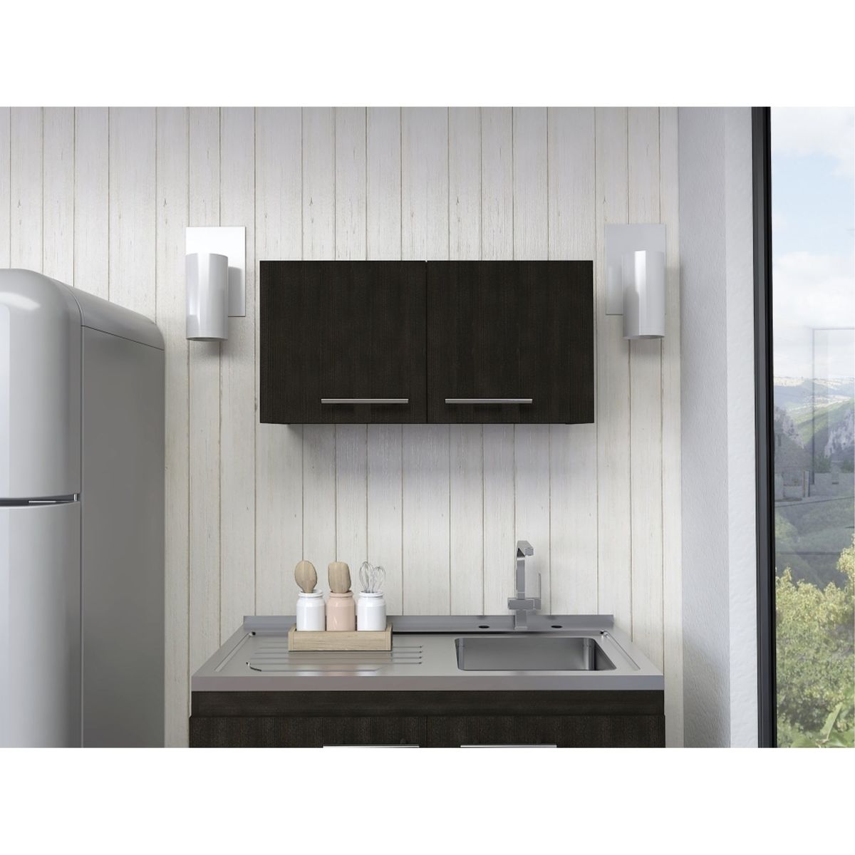 TUHOME - Mueble De Cocina Mural 2 Puertas Manchester Wengue 37x76x335 Cm