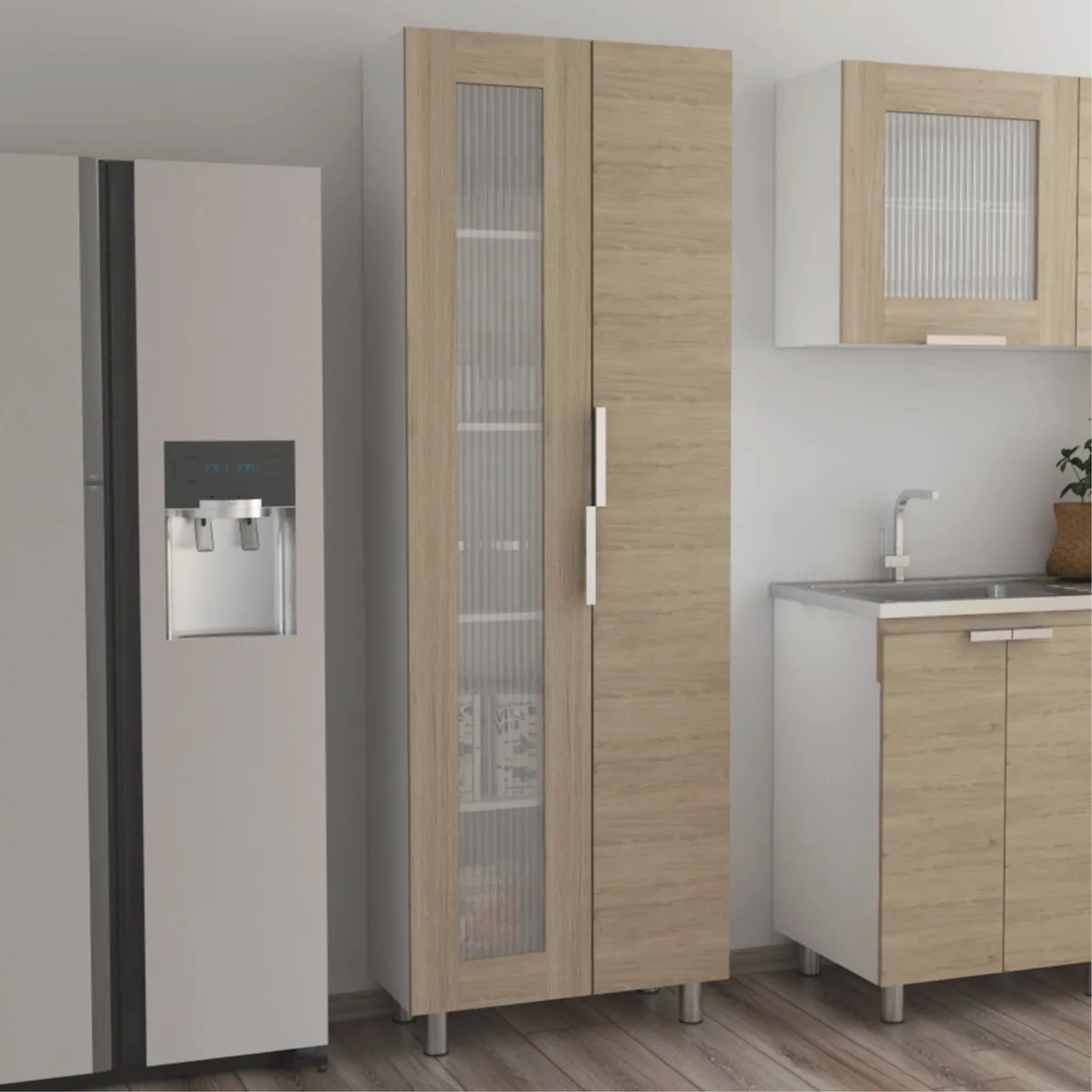 TUHOME - Despensa Fendi  2 Puertas 205x70x358 Cm Rovere Y Blanco