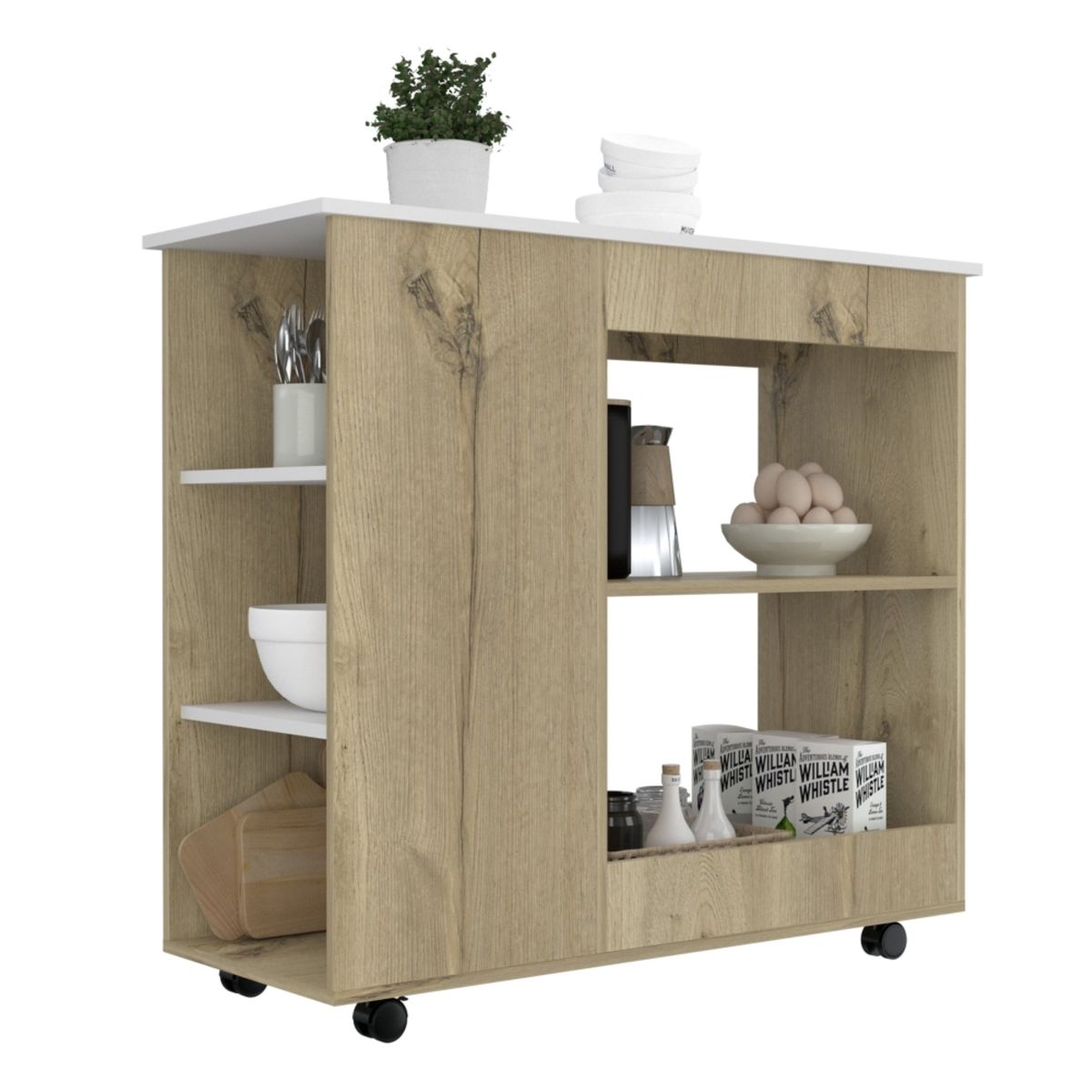 TUHOME - Isla De Cocina Con Ruedas Café Claro 160.7x70x36.3 cm