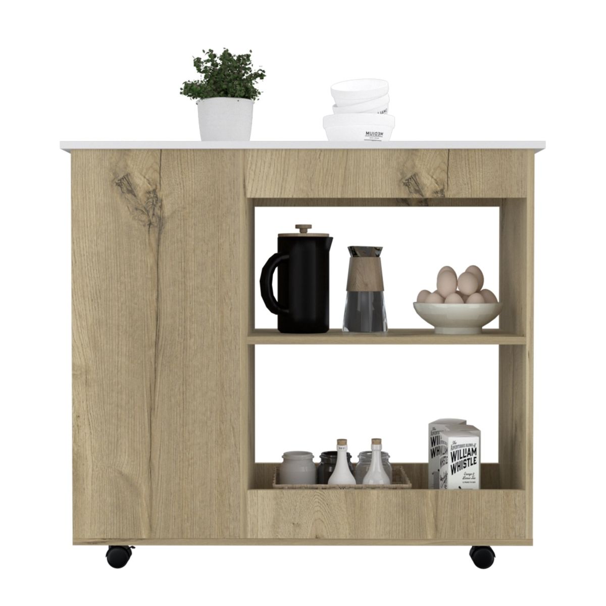 TUHOME - Isla De Cocina Con Ruedas Café Claro 160.7x70x36.3 cm