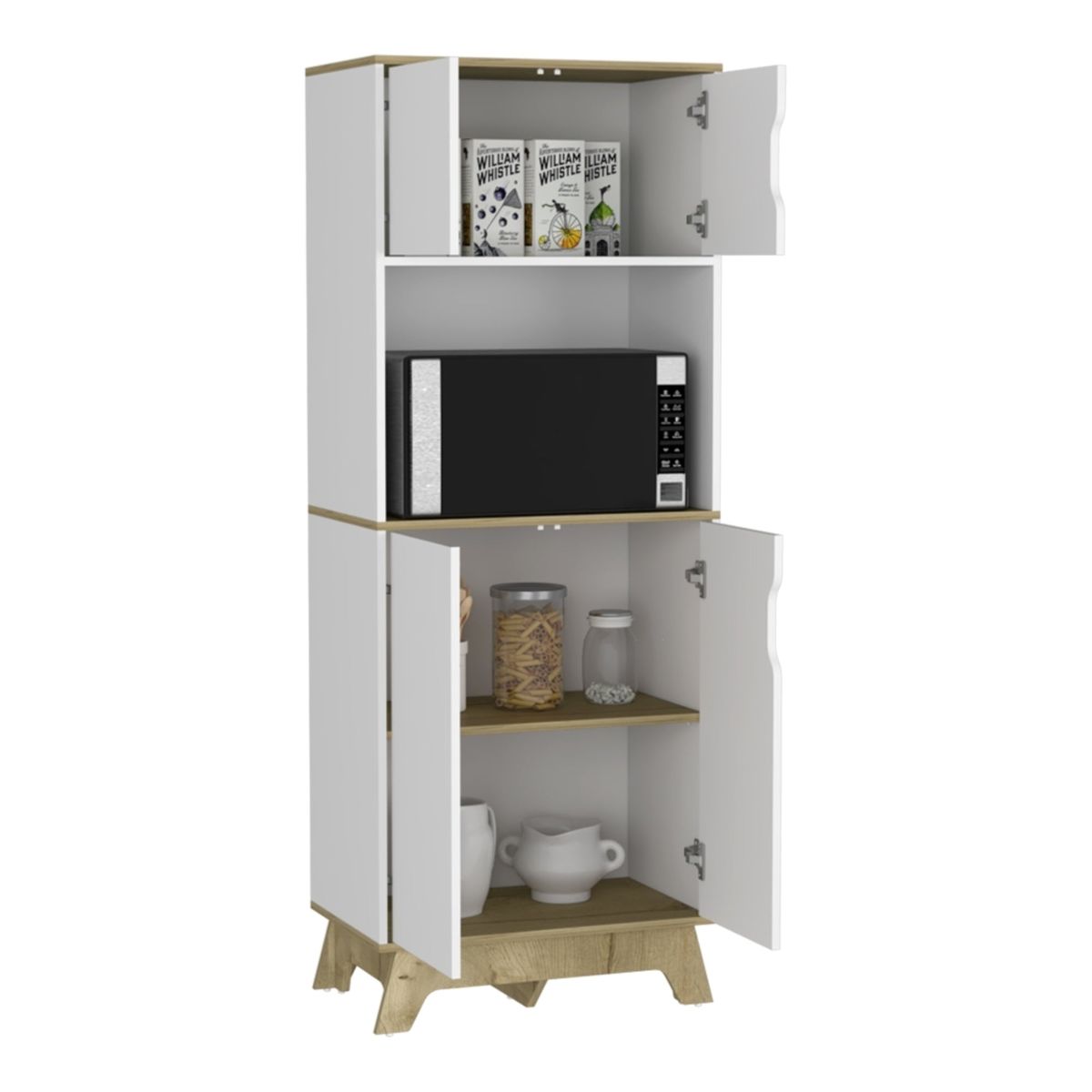 TUHOME - Mueble Para Microondas Bi-Color 4 Puertas Blanco Y Duna