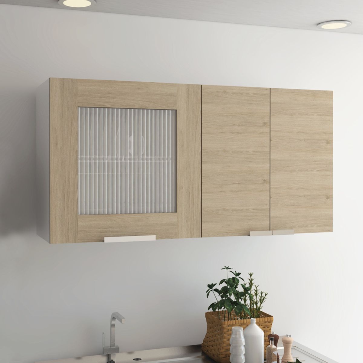 TUHOME - Mueble Mural De Cocina 3 Puertas Café Claro 197x60x30 cm