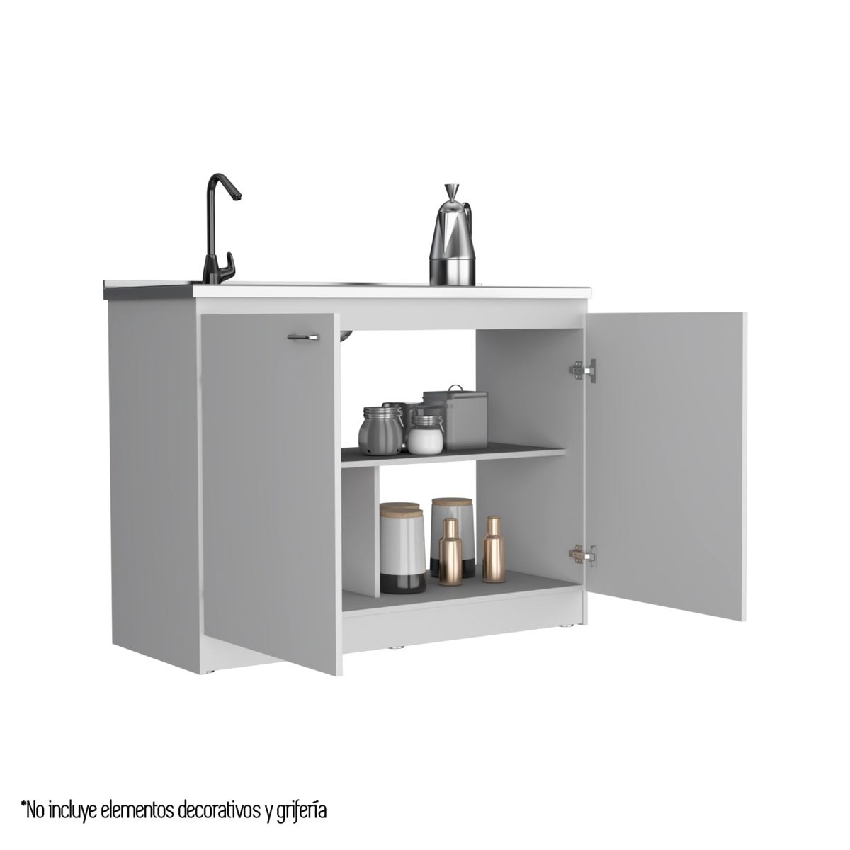 TUHOME - Mueble Base de Cocina + Lavaplatos 120Cm Blanco 89x120x50.5 cm