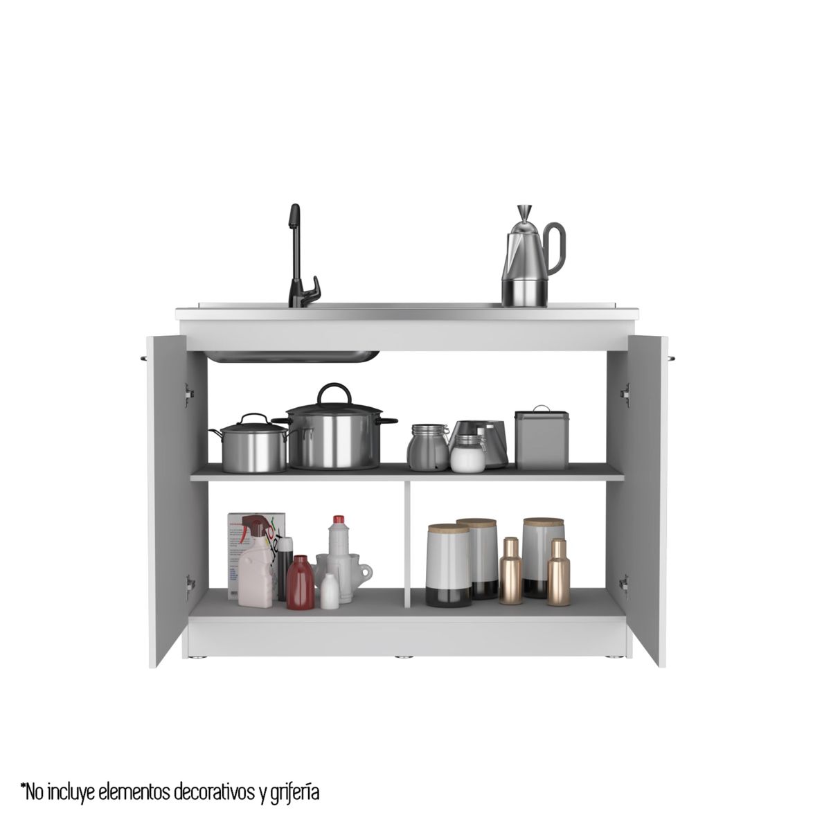 TUHOME - Mueble Base de Cocina + Lavaplatos 120Cm Blanco 89x120x50.5 cm