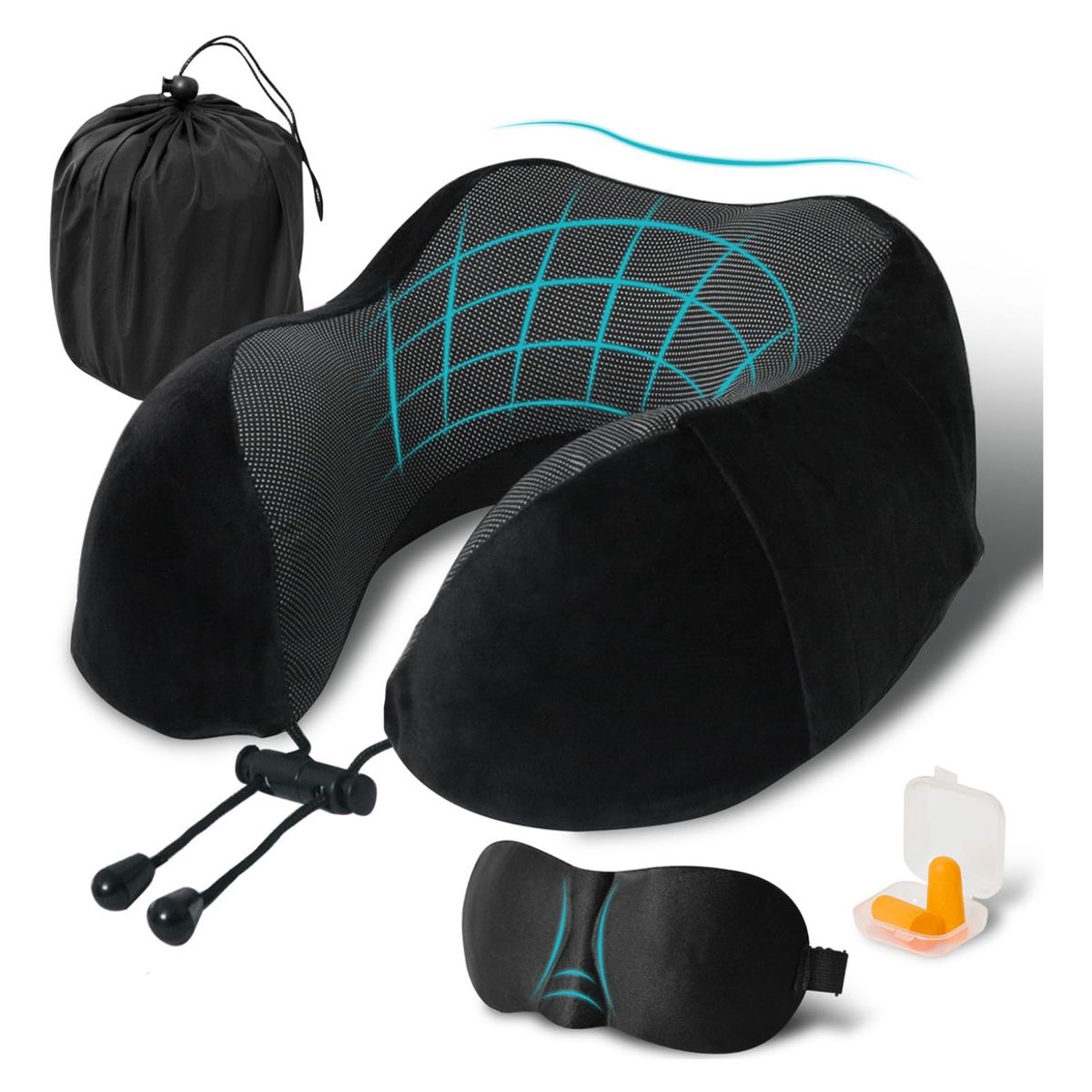 GENERICO - Almohada De Viaje De Espuma Viscoelástica Con Bolsa-Negro