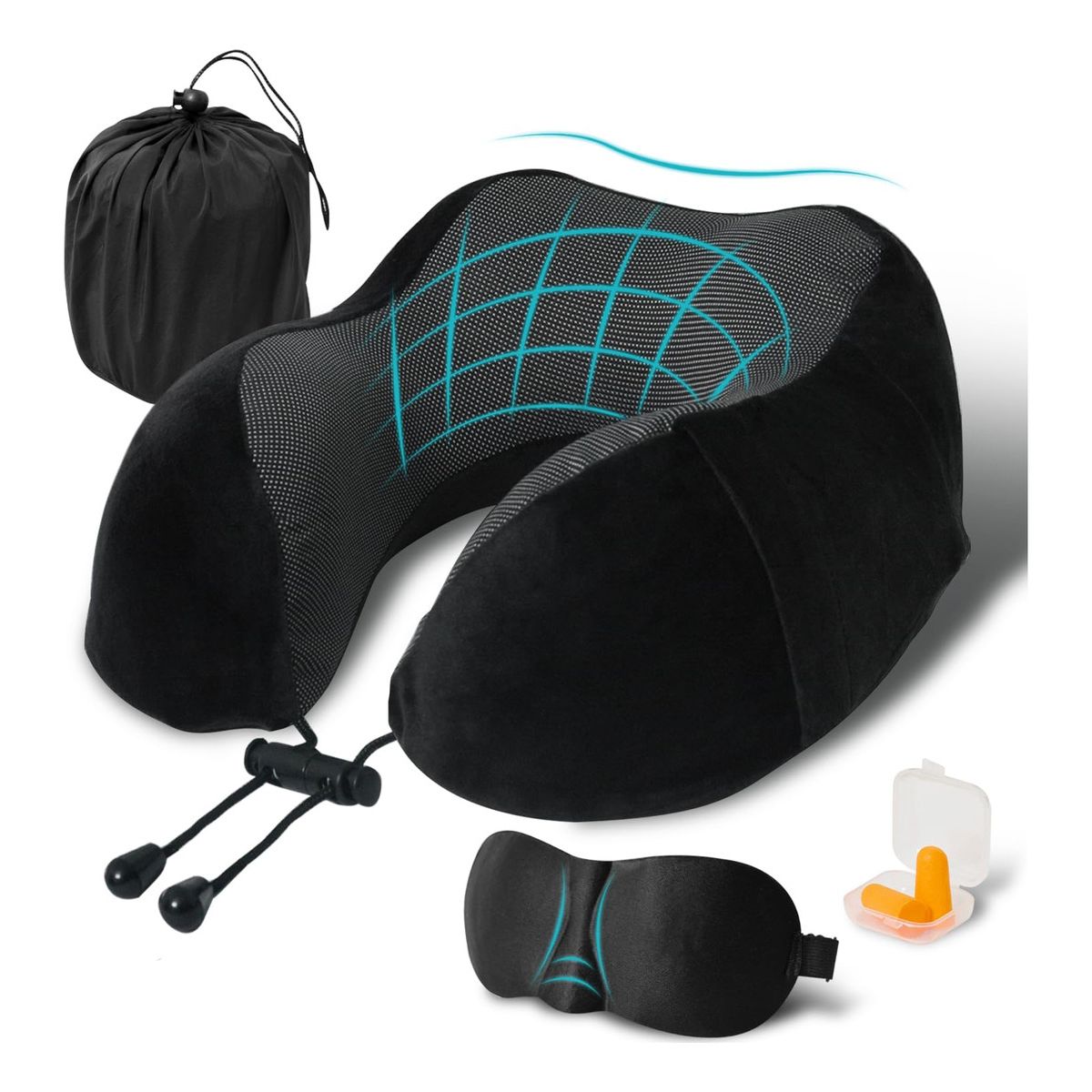 GENERICO - Almohada De Viaje De Espuma Viscoelástica Con Bolsa-Negro