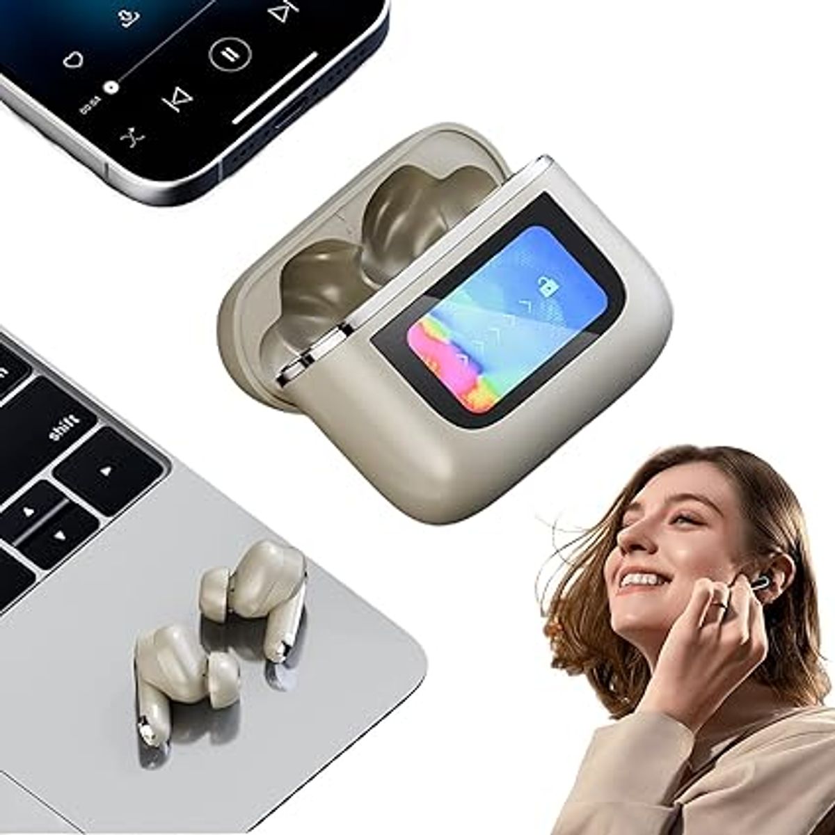 GENERICO - Audífonos Inalámbricos Bluetooth 5.3 con Pantalla LED Táctil / IPX4