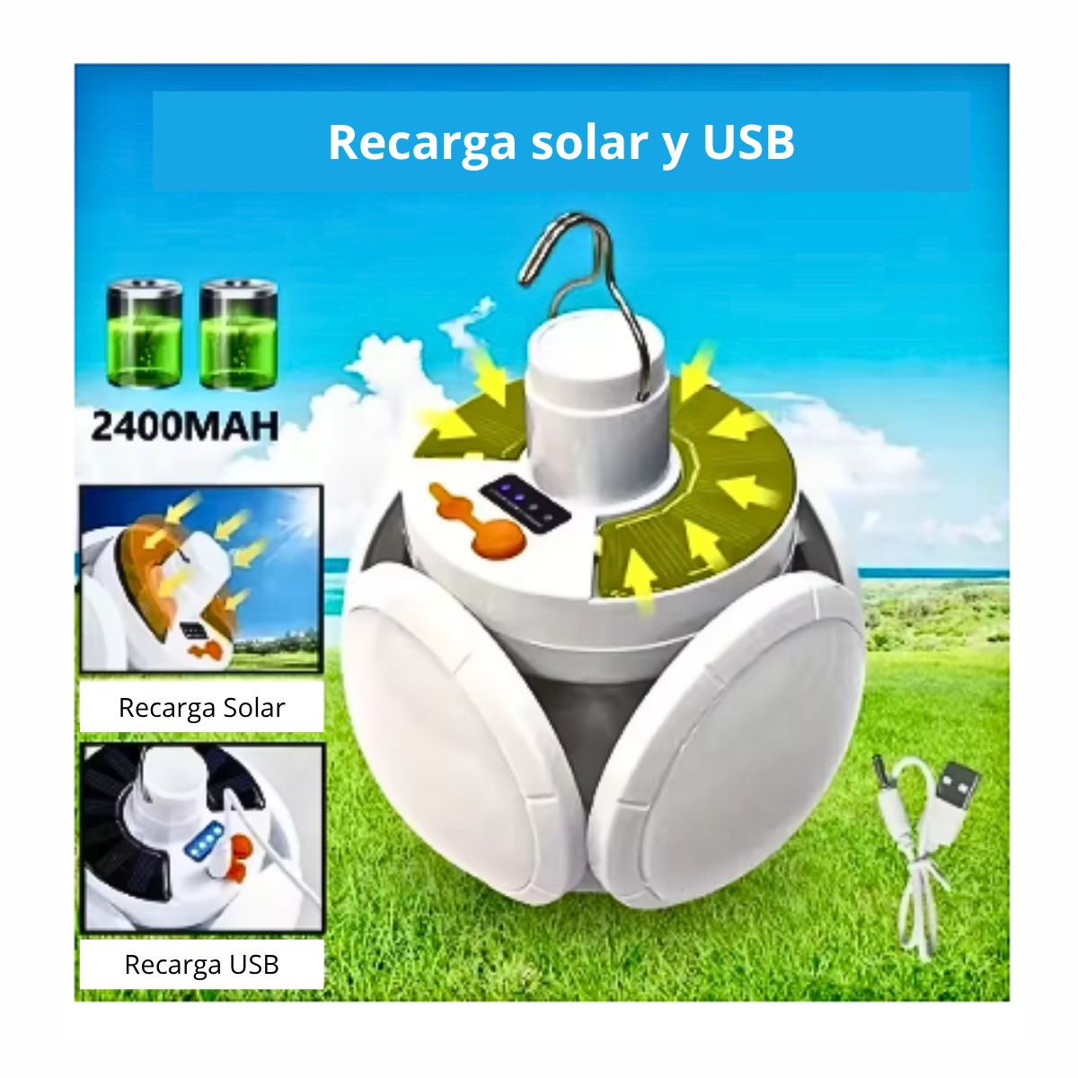 GENERICO - Ampolleta Led Recargable Solar Y Usb Emergencia O Camping