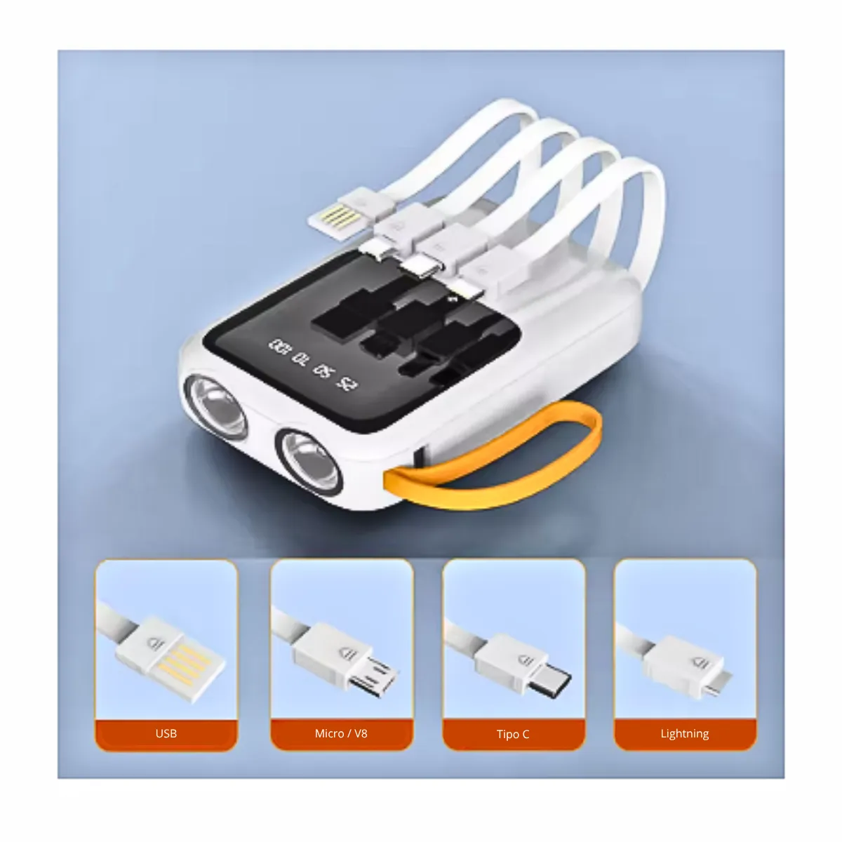 GENERICO - Cargador Portátil Power Bank 4 Cables Linterna 10000mah