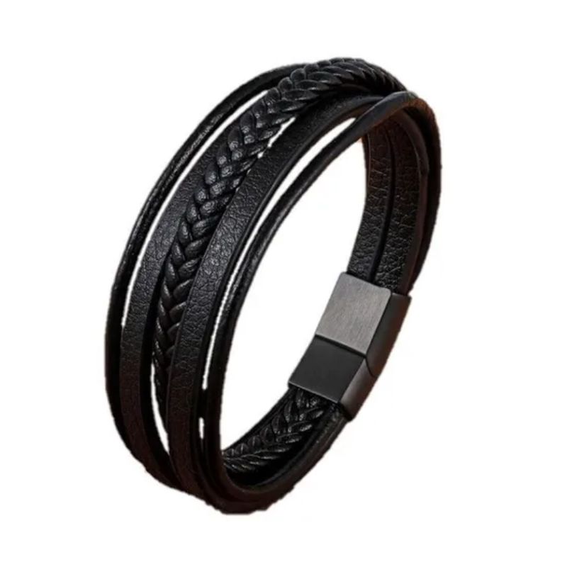 GENERICO - Pulsera De Cuero Hombre Y Mujer Elegante Y Juvenil Black Royal Madriz