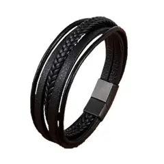 GENERICO - Pulsera De Cuero Hombre Y Mujer Elegante Y Juvenil Black Royal Madriz