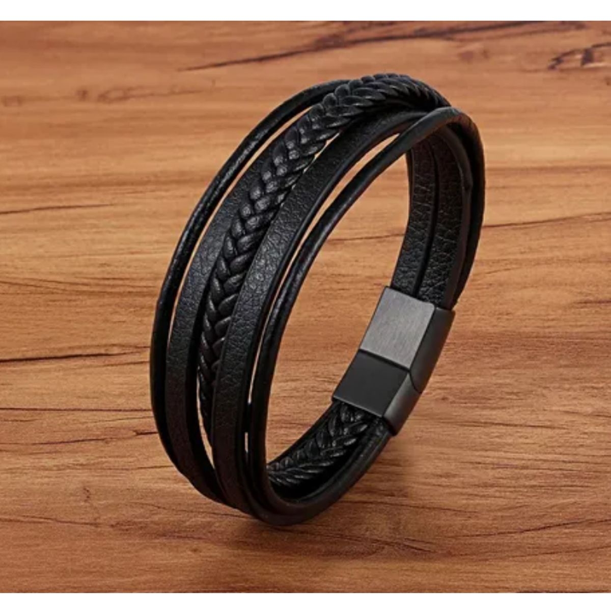 GENERICO - Pulsera De Cuero Hombre Y Mujer Elegante Y Juvenil Black Royal Madriz