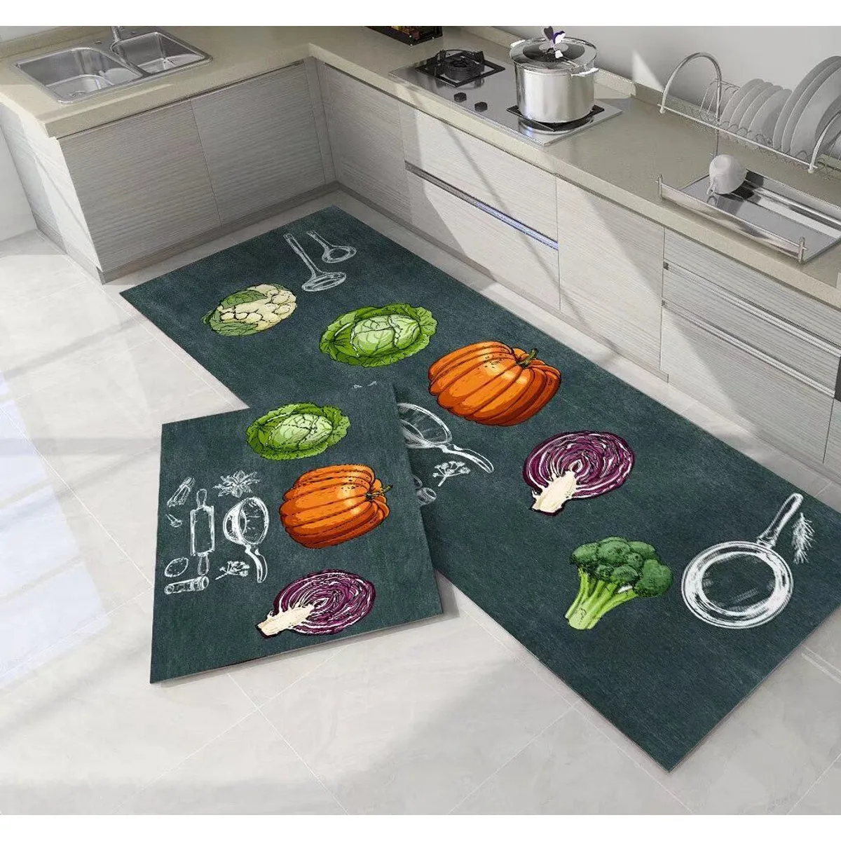 GENERICO - Pack de 2 Alfombras Para Cocina Diseños Modernos y Antideslizante
