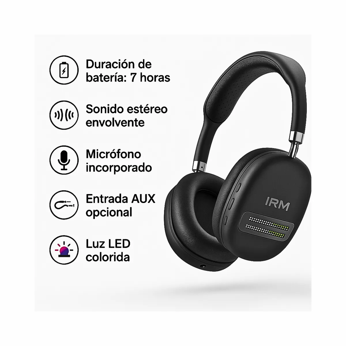 GENERICO - Audifonos Auriculares Inalámbricos Gamer Luz Rgb Color Negro