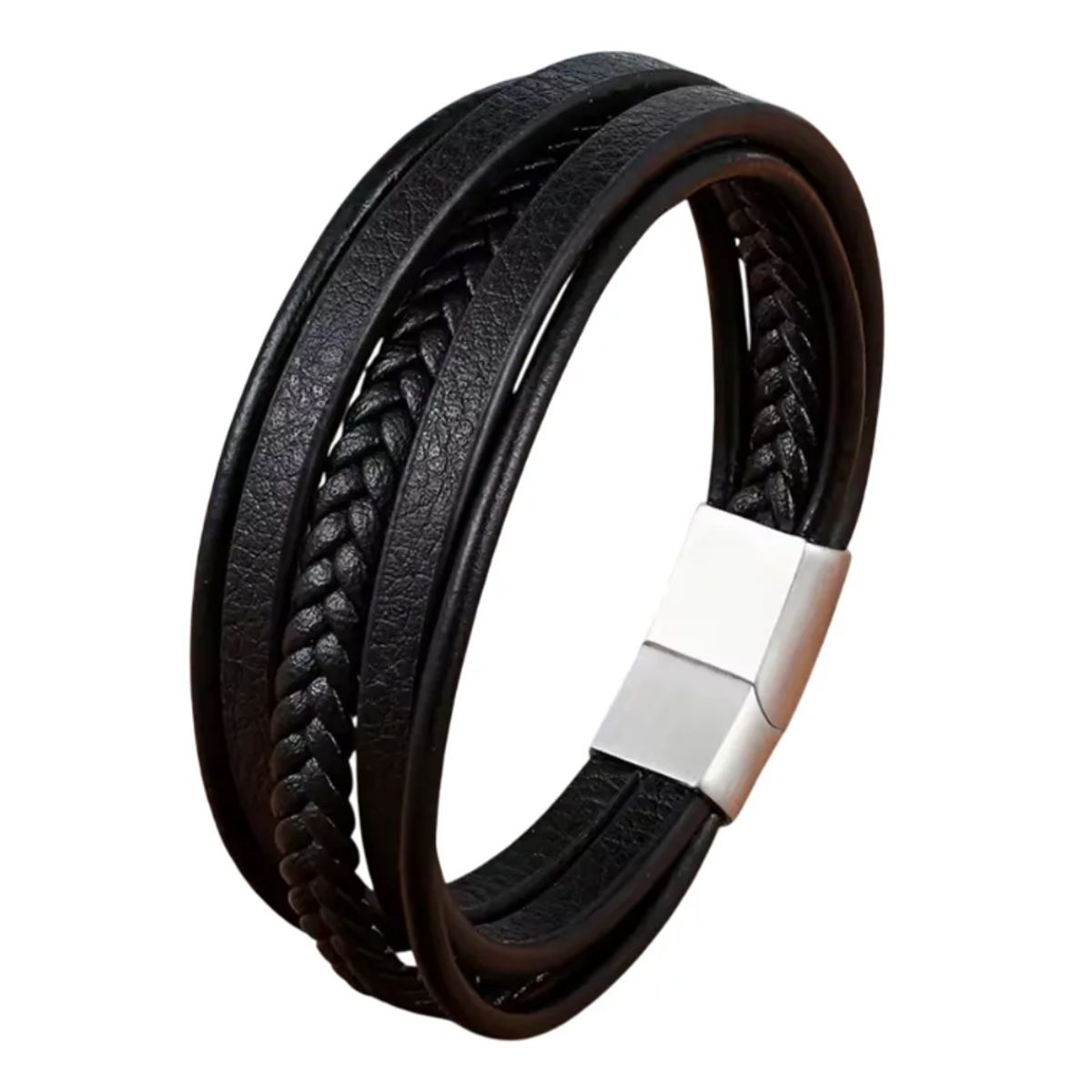 GENERICO - Pulsera De Cuero Hombre Y Mujer Elegante Y Juvenil Black Royal Madriz