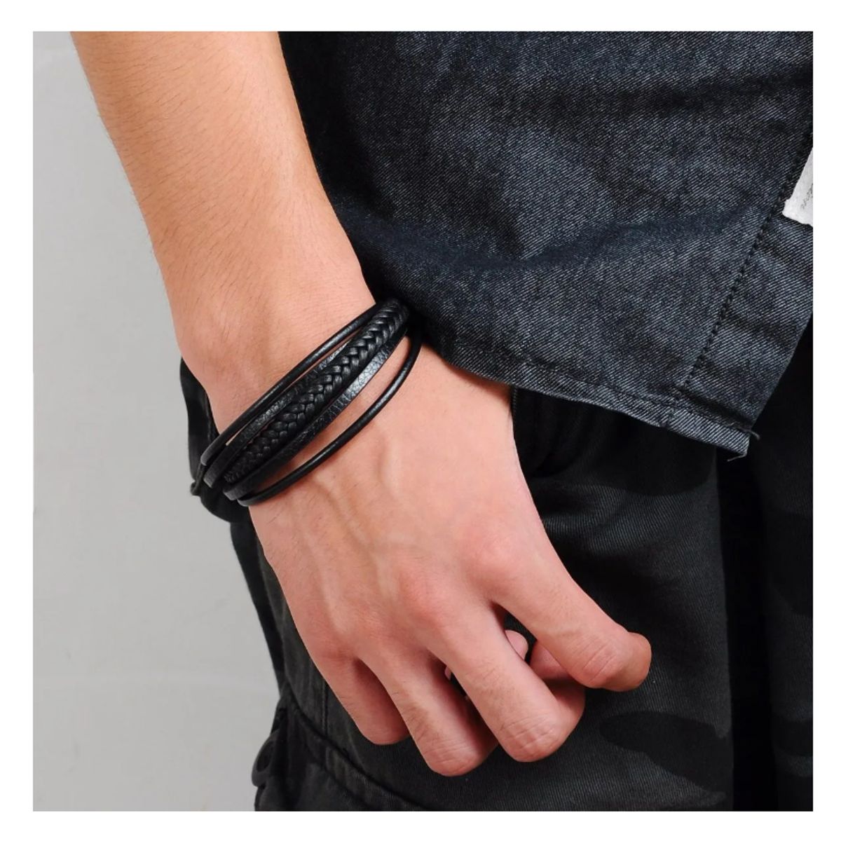 GENERICO - Pulsera De Cuero Hombre Y Mujer Elegante Y Juvenil Black Royal Madriz