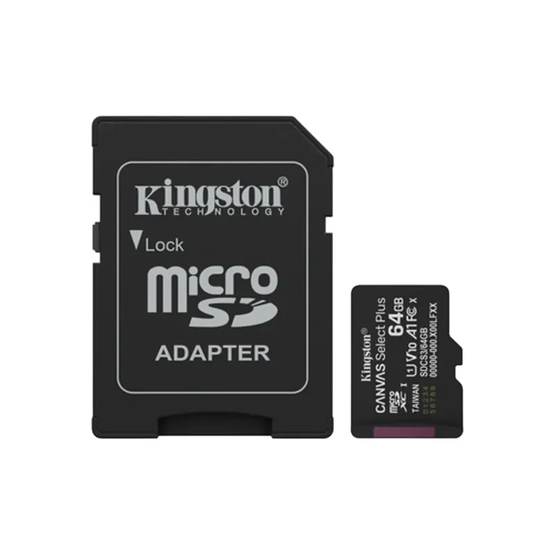 KINGSTON - Kingston MicroSDXC 64GB Canvas Select Plus 100MB/s Clase 10 A1 + SD