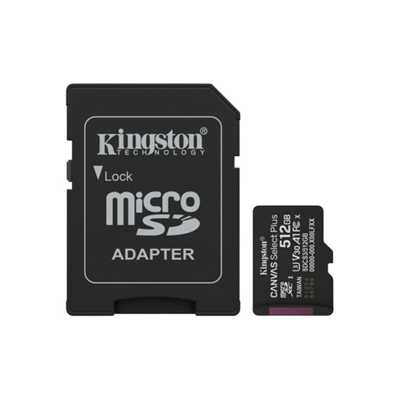 KINGSTON - Kingston MicroSDXC 512GB Canvas Select Plus 100MB/s Clase 10 A1 + SD