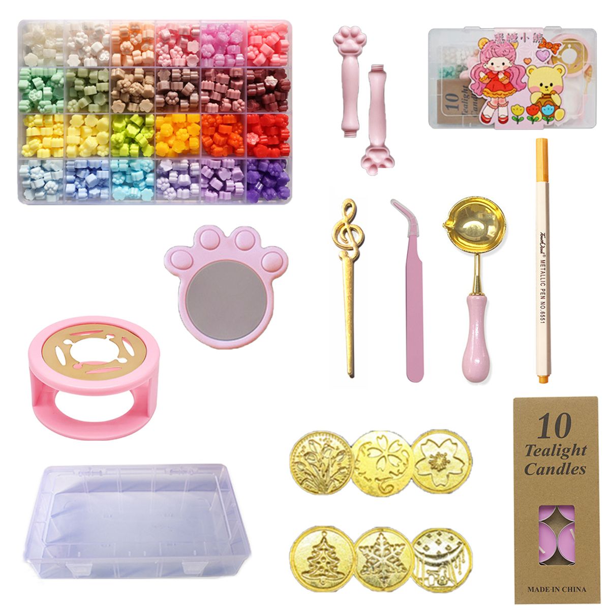 ATURE - Kit Sellos De Cera Pintura Al Fuego 24 Colores Timbre Cartas