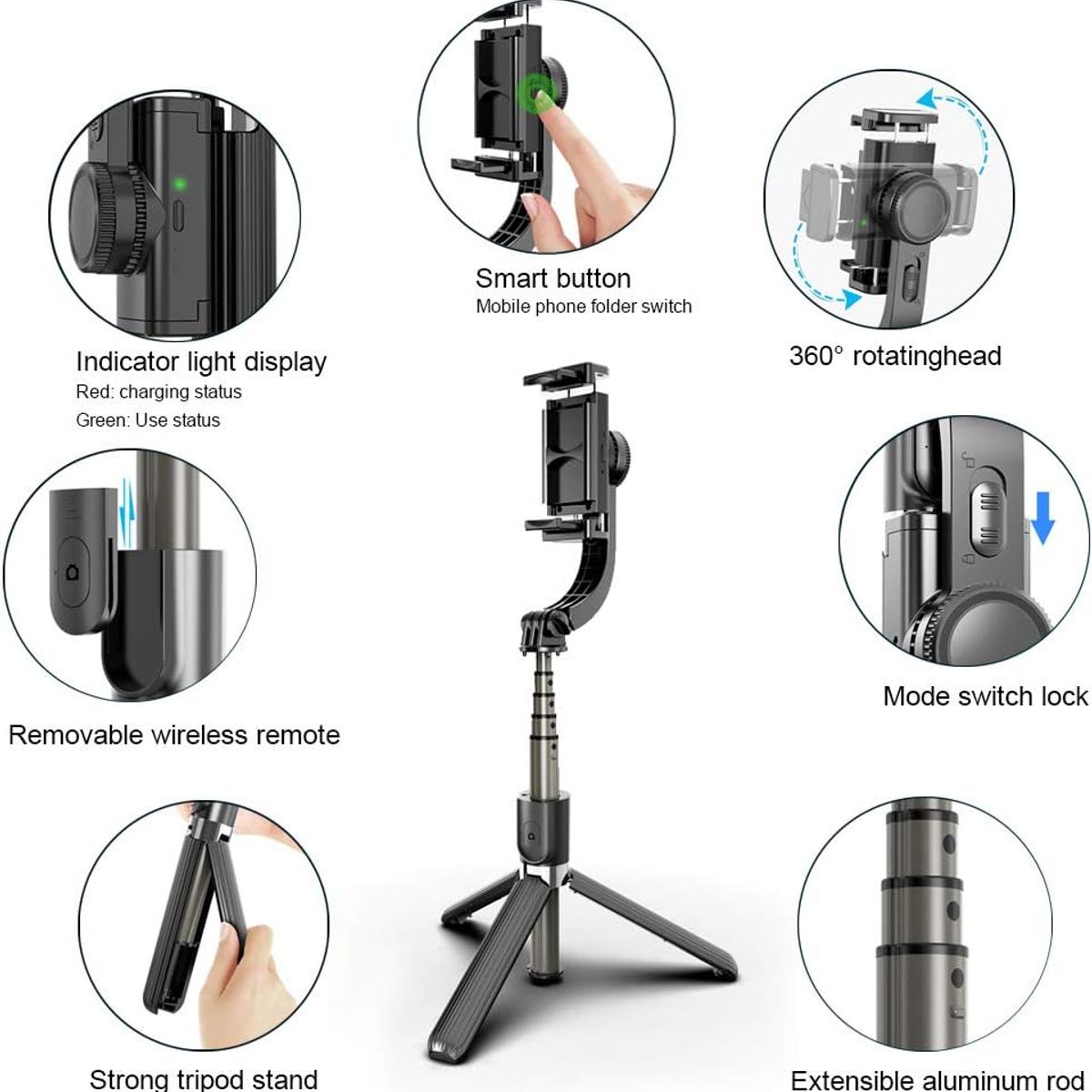 KUANGYE - Estabilizador Celular Gimbal Selfie Stick Tripode mando
