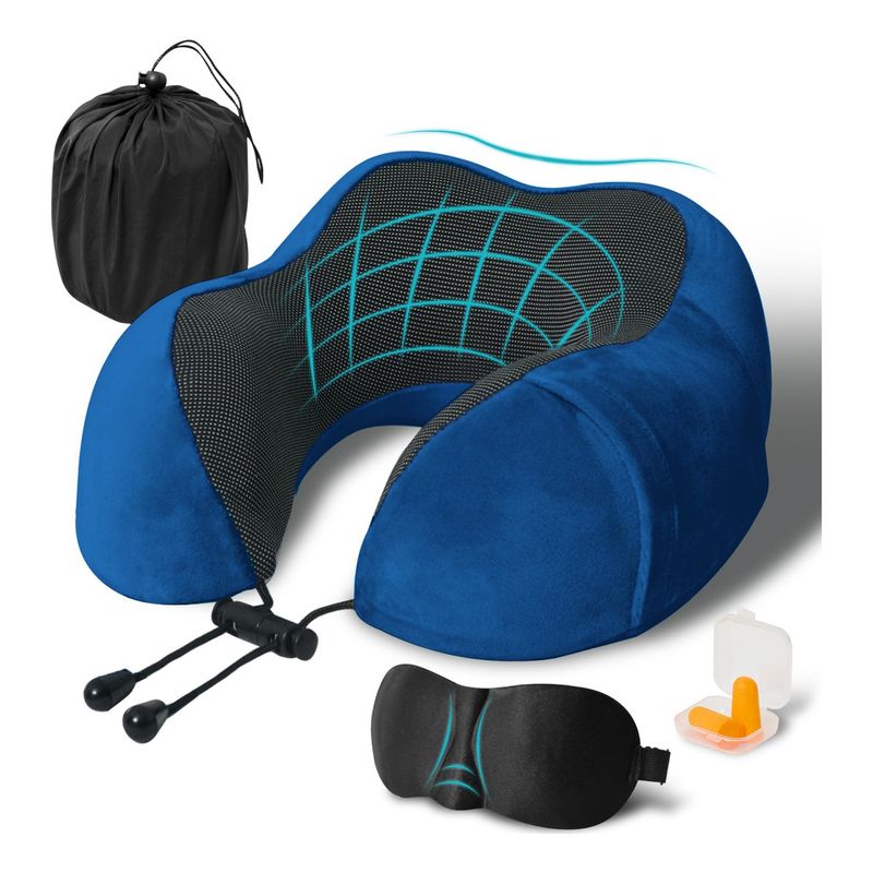 GENERICO - Almohada De Viaje De Espuma Viscoelástica Con Bolsa-Azul