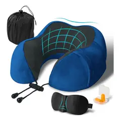 GENERICO - Almohada De Viaje De Espuma Viscoelástica Con Bolsa-Azul