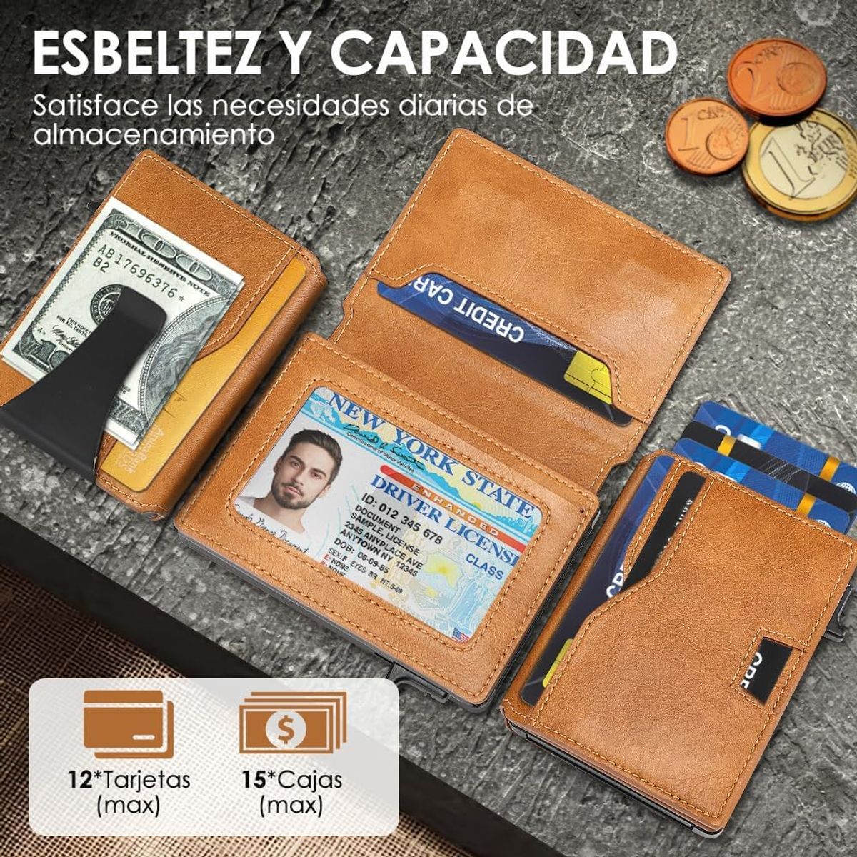 SLOWTON - Billetera Tarjetero Cuero Hombre Minimalista Con Rfid