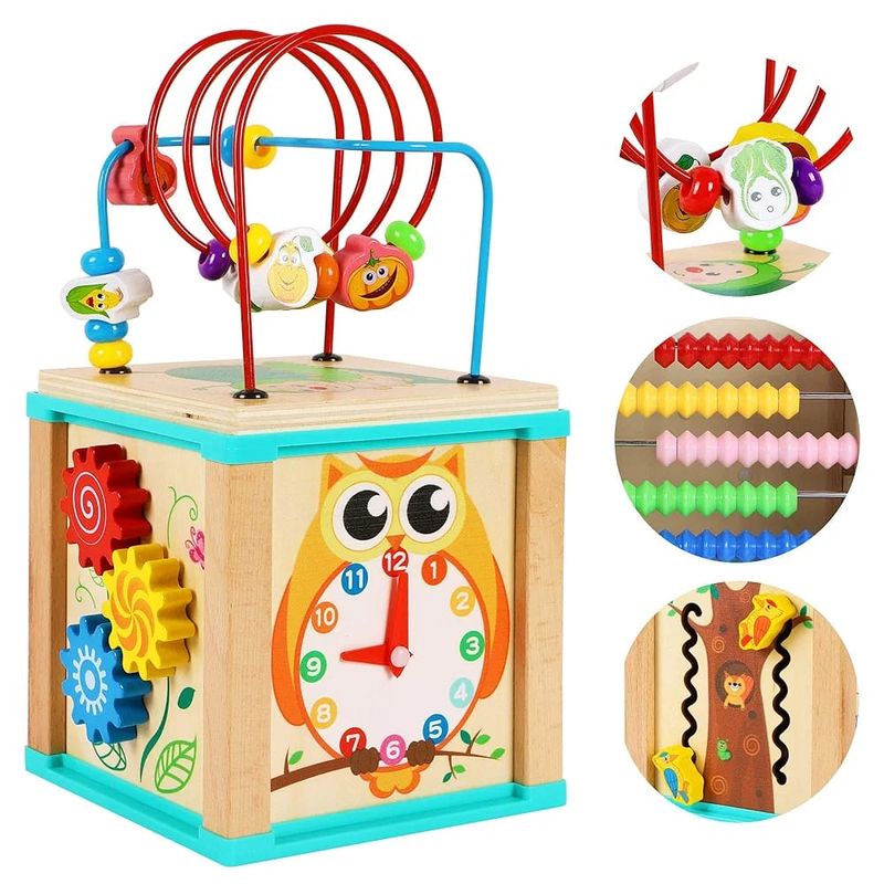 GENERICO - Cubo de Actividades Sensoriales de Madera Montessori – 5 en 1