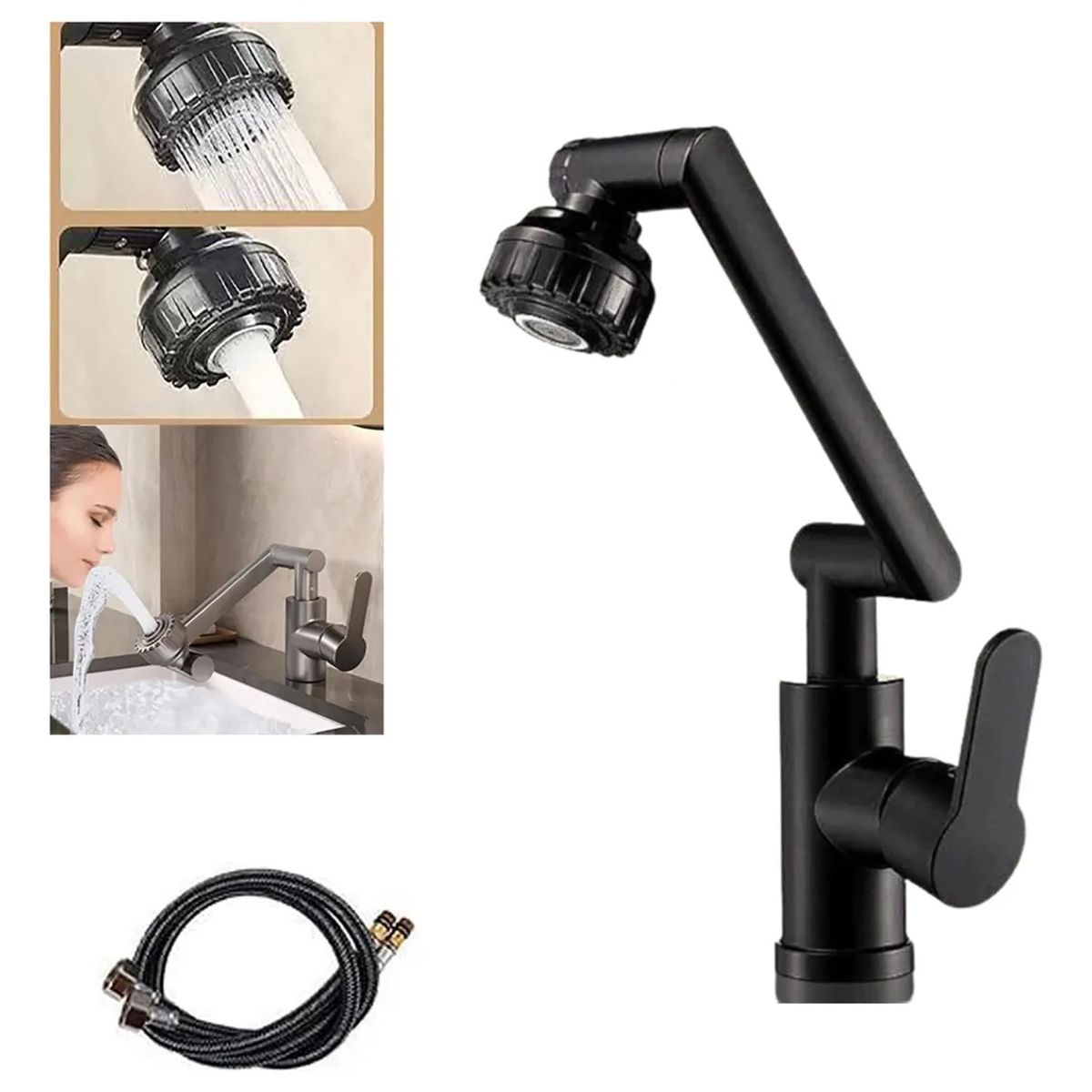 GENERICO - Grifo Monomando Lavamanos Giratorio 1080° Con 2 Modos De Agua