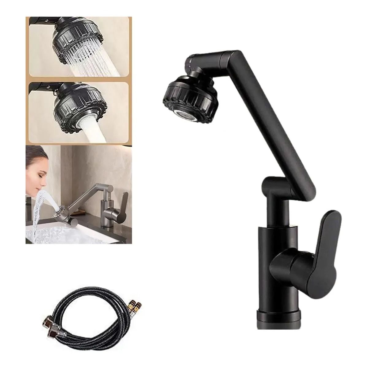 GENERICO - Grifo Monomando Lavamanos Giratorio 1080° Con 2 Modos De Agua